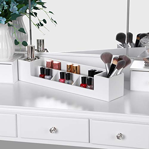 Bewishome Vanity Set With Lighted Mirror, Makeup Vanity With Tri-Folding Mirror 10 Led Bulbs, White Vanity Desk Vanity Table With 5 Drawers 2 Diy Dividers, Cushioned Stool, Movable Organizer Fst09W #TOP5