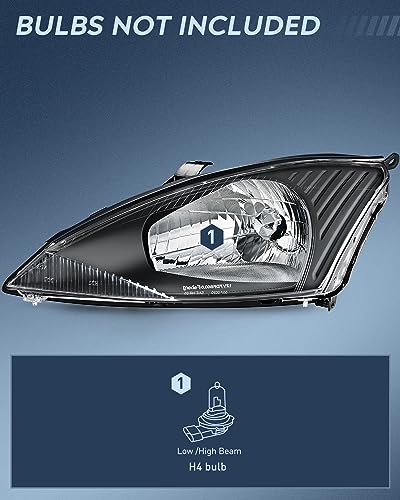 Image of Nilight Headlight Assembly Compatible with 2000 2001 2002 2003 2004 Ford Focus Headlamps Replacement Black Housing Clear Reflector Upgraded Lens Driver and Passenger Side