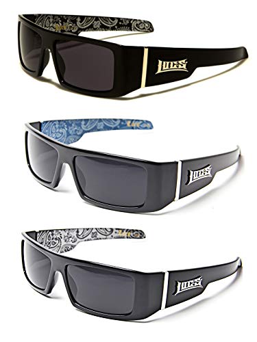 Locs Gangsta Sunglasses Various Combos 58 Style (3 Pack Blue Bandana, White Bandana, Silver)