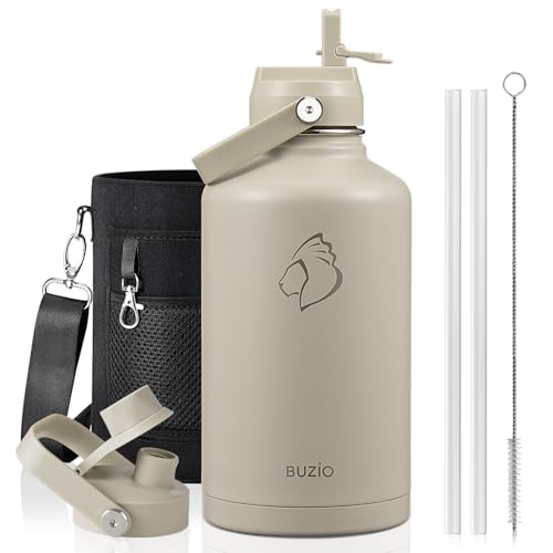 Image of BUZIO 64 oz Insulated Stainless Steel Water Bottle with Dust-proof Lids