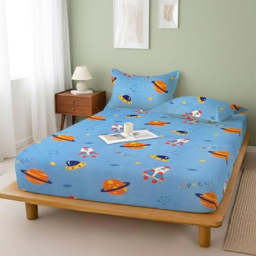 Image of Weave & Decor Cartoon Bedsheet for King Size Bed 78x78x8 Inches, Super King Size, with 2 Pillow Covers 20x30