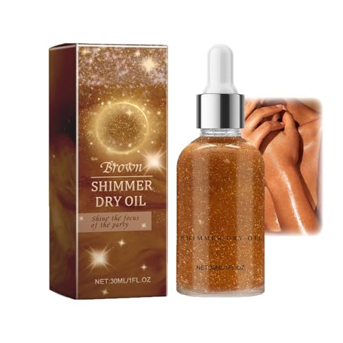 Körper Highlighter Öl, Schimmer Glitter Highlighter Oil, Luminizer Schimmeröl für Gesicht Körper Bein, Wasserfest Langlebig, Flüssiger Körper Öl für Festival Halloween Karneval Make up(Bronze, 30ml)