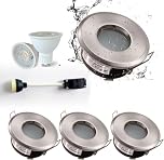 4XSweier Waterproof Bathroom Lights Ceiling Recessed IP65, 5W Cool White 6000K for Bathroom and Kitchen LED Ceiling Spotlights (Incl. GU10 lamp Holder) Satin Nickel Downlight Cutout 68mm