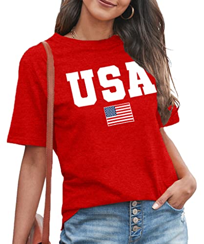 MAIHUN American Flag Shirts for Women 4th of July T-Shirt USA Print Patriotic Shirt Stars and Stripes Tees3