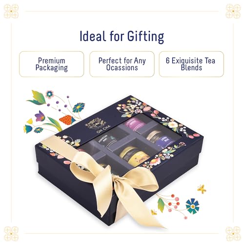 Image of OH CHA - Assorted Teas Gift Box | Tea Gift Set with 6 Flavors | Assorted Teas Green Tea, Herbal Tea, Masala Chai | Healthy Exotic Tea Sampler Gift Pack | Birthday Gift | Wedding Gift | Corporate Gifts | Clients, Festive Gifting