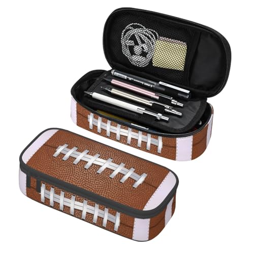 Image of American Football Ball Texture Pencil Case Big Capacity Storage Pencil Pouch Stationery Bags With Zipper Portable Pen Holder Box Organizer For Boys Girls Teens Student College School Office Supplies