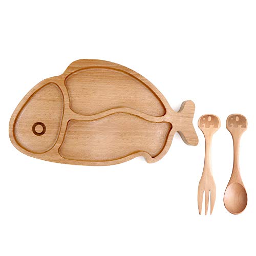 Platos de madera en forma de aperitivo para niños, Snack Plate | Niño pequeño | Plato de comida para niños | Dividido, Madera Orgánica vajilla, Para jardín de infantes, fiesta de cumpleaños,Fish