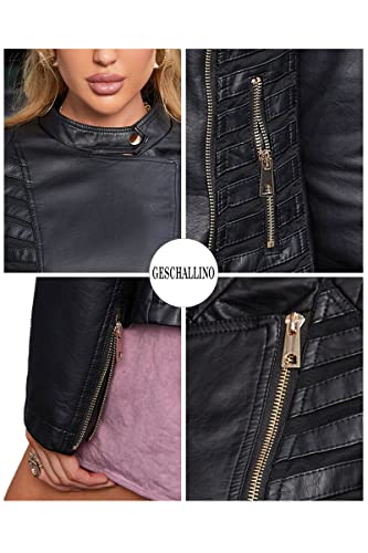 Geschallino Women’s Pu Leather Jacket, Biker Jacket With Zip Pockets, Vintage Short Jack For Fall, Spring Black Xl #TOP4