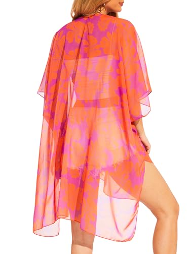 Moss Rose Women\'s Chiffon Long Kimono Beach Cover up for Summer Bathing Suits Cardigans Casual Loose Swimwear