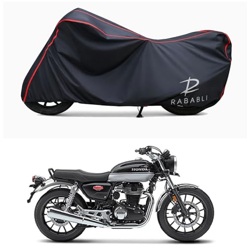 Image of Waterproof Bike Body Cover Compatible for | Honda Hness CB350 | Taffeta Fabric, Red Piping Design, Bottom Elastic Fit | Dustproof, Sun UV & Rain Protection for All Bikes