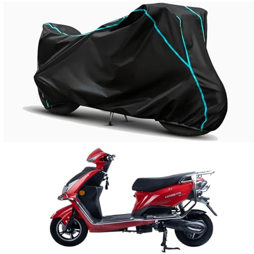 Image of Waterproof Bike Body Cover Compatible for | Tunwal Mini Lithino 48V | Taffeta Fabric, Sky Piping Design, Bottom Elastic Fit | Dustproof, Sun UV & Rain Protection for All Weather.