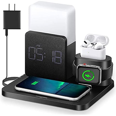 LAVONE Wireless Charger,3 in 1 Fast Charging Station with Alarm Clock and Night Light,Compatible for iPhone 15/15 pro/14/14 pro/13/13 Pro/12/12Pro Max/11 Series/XR/XS/8/iwatch/AirPods/Samsung Cover