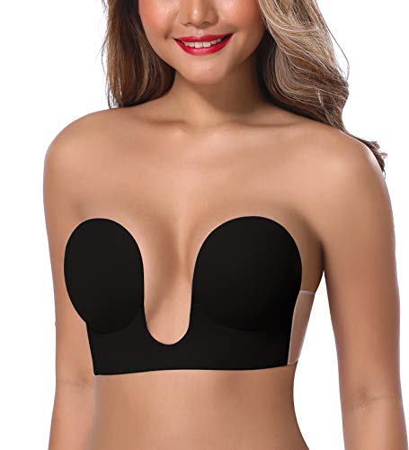 JOATEAY Sticky Bra - Deep Plunge Strapless Push Up Reusable Underwire Adhesive Bra for Women Backless Dress Partywear Wedding