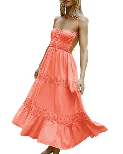 Image of VIUTIL Flowy Maxi Dress for Women Summer Cotton Backless Beach Long Dress with Pockets 2026