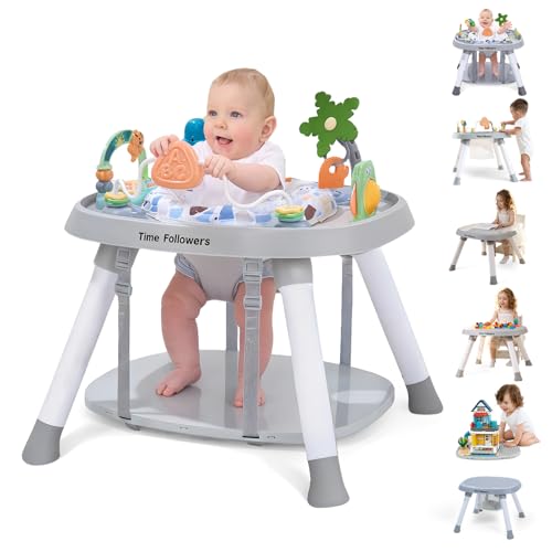 Image of Time Followers® 6-in-1 Baby Activity Center | 4 Stage Montessori-Inspired Toys | Grow Stationary Standing Toddler Table | Jumpers & Bouncers | Must Have for Boy & Girl 6, 12, 24+ Month Old (Grey)