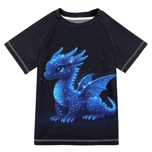 Cartoon Cute Blue Dragon Bathing Suit Kids Sun Protection Volleyball Shirts Swimwear Beach Tops 3T