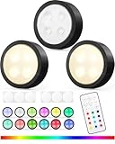 UNIWA LED Puck Lights with Remote,Under Cabinet Lights Wireless,13 Colors Changeable LED Closet Light Dimmable,AA Battery Operate Push Night Lights with Timer Function