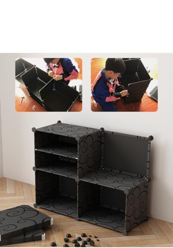 Image of Kuber Industries Shoes Cabinet |2 Column 4-Tier Foldable Shoe Rack Organizer for Closet | Plastic Shoe Shelf Collapsible Shoes Storage Box | Shoe Cabinet with Lids | JL2C4TBK | Black