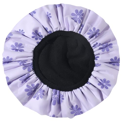 Shower Cap for Women Terry Cloth Lined EVA Exterior Reusable Double Layer Waterproof, Large Bath Hair Cap for All Hair Lengths, Hair Care Cleaning Supplies Hotel Travel Essentials Accessories