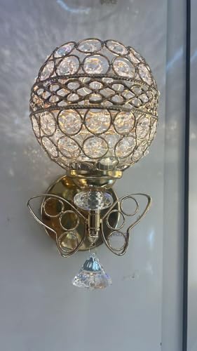 Image of blissbells Luxury Crystal Globe Wall Light with Golden Butterfly Design | Designer Decorative Wall Lamp for Living Room, Bedroom, Hallway & Staircase | Warm White Ambient Lighting