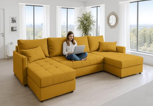 AXLIVING Ecksofas groß Dolceo 287 cm Sofa gelb mit Schlaffunktion