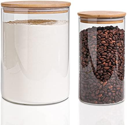 ComSaf Glass Jar with Airtight Lid (101 Oz/37 Oz), Glass Food Storage Container with Bamboo Lid, Clear Glass Food Canister Set of 2 for Dry Food Like Rice, Sugar, Flour, Pasta, Cereal, Beans, Nuts