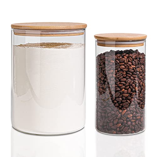 Comsaf Glass Jar With Airtight Lid (101 Oz/37 Oz), Glass Food Storage Container With Bamboo Lid, Clear Glass Food Canister Set Of 2 For Dry Food Like Rice, Sugar, Flour, Pasta, Cereal, Beans, Nuts #TOP3