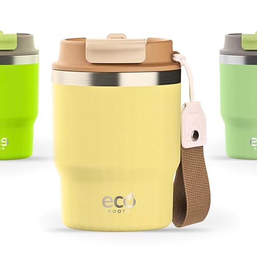 ECOROOTS Evergreen - Gobelet Isotherme | Tasse Café à Emporter | Couvercle Antifuite | Sans BPA | Acier Inox. | Thermo Café Voyage | Tasse Isotherme Bureau Sport | Mug Thermique (JAUNE IPA, 360 ml)