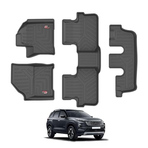 Image of GFX Tpv Premium 3D Life Long Car Floor Mats Compatible with Safari (2023) Onwards. Captain Seat, 6 Seater (Automatic) Black