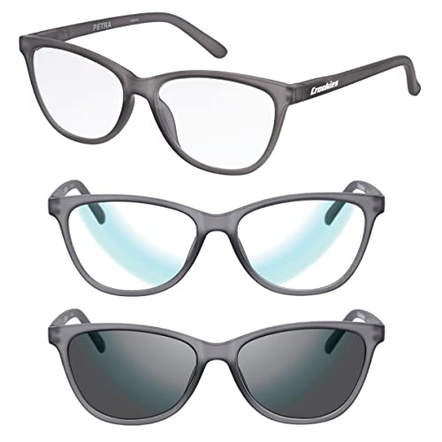 Croakies Petra Photochromic Progressive Eyewear | UV400 Sunglass for Outdoor | Bluelight Eyeglass for HEV Devices | Bundle