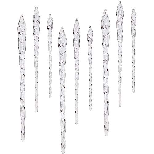 Sea Team Clear Glass Icicles Drops Ornaments for Christmas Tree Decorations, 3.9-5.9 inches, Set of 36