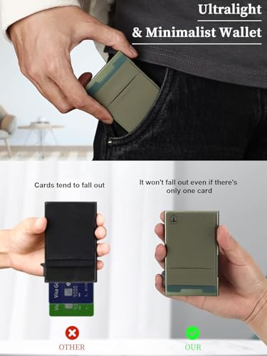 Image of TOYFID Slim Wallet for Men - Pop Up Card Holder Wallet,Minimalist Business Wallet,Credit Card Wallet with Money Pocket,Metal Card Case Wallet,RFID Blocking,Can Hold 6 Credit Cards