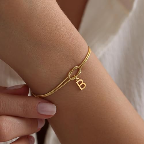 Gold Initial Bracelets for Women Girls - 18K Gold Plated Knot Initial Bracelet Teen Girl Gifts Trendy Stuff Dainty Gold Bracelets for Women Girls Jewelry Gifts4