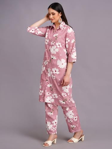 Image of Women's Printed Cotton Blend Co-ord Set Top & Bottom Two-Piece Set Casual & Office Wear