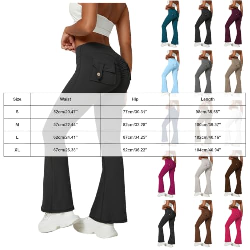 Flare Leggings for Women with Pockets Cargo Yoga Pants Black - image 3