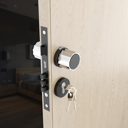 Image of GLOXY Zinc Knob Handle Set for Main Door Mortise Lock Handle for Bedroom, Mortise Door Lock Handle Set with 3 Brass Key for Room, Office | Black Finish (2 Years Warranty, Pack of 1)