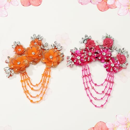 Appliques en strass fleurs dorées et cristaux 3D faits main pour création couture - 5