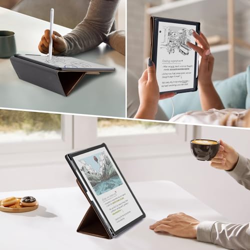 Image of CoBak Case for 11 inch Kindle Scribe 3rd Generation 2025, Kindle Scribe Colorsoft with Two Viewing Angles - All New PU Leather Cover with Auto Sleep Wake, Pen Holder. Retro Brown