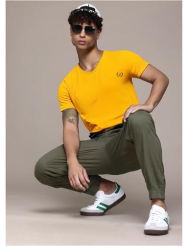 Image of Mack Jonney Regular Solid Cotton Blend V Neck T Shirt for Men