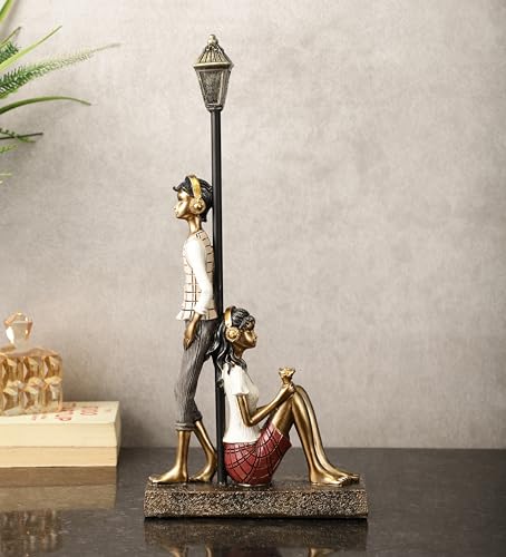 Image of ARMONIA Romantic Premium European Couple Figurine with Lamp Post, Handcrafted Polystone Showpiece for Home Decor | Gift for Anniversary, Valentine's Day, Wedding