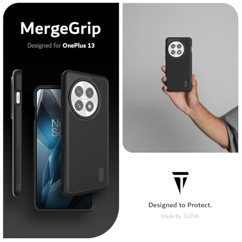 Image of TUDIA [MergeGrip Designed for OnePlus 13 Back Cover 5G (2025) - [Military Grade Drop Tested] Dual Layer Shockproof Slim Heavy Duty Tough Phone Case - Black