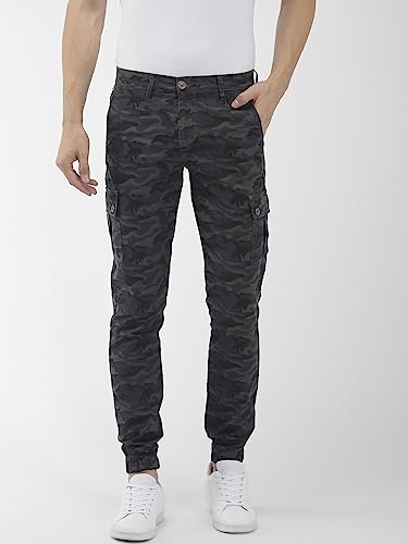 Image of The Indian Garage Co Men Slim Fit Solid Mid-Rise Cuffed Cargos