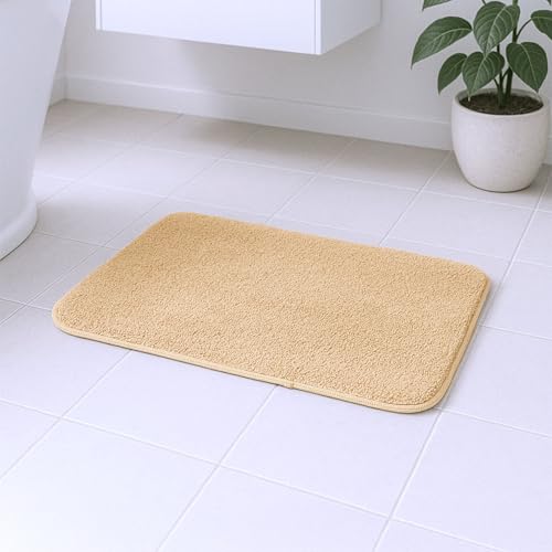 Image of Earthy Fables Soft Microfiber Bath Mat - Cut Pile, Quick Dry, Anti-Skid, Water Absorbent, Non-Slip, Machine Washable Floor Rug, Shower Mat, Door Mat for Bathroom, Bedroom, 60x40 cm - Beige