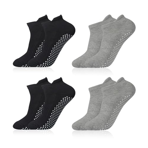 flintronic Calze Antiscivolo per Donna e Uomo, 4 Paia Calzini Antiscivolo Yoga, Calze Yoga, Calzini Pilates Sportivi con Puntini in Gomma per Yoga, Pilates, Balletto, Danza, Fitness