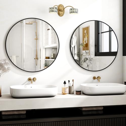 Koonmi 80cm Spiegel Rund Schwarz Runder Spiegel Wandspiegel mit Rahmen aus Aluminiumlegierung für Badezimmer, Waschtisch, Wohnzimmer, Schlafzimmer, Eingang Wanddekoration – Bild 3