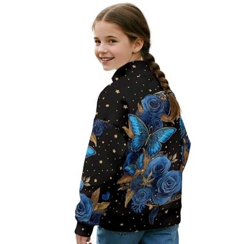 Image of AmzPrint Girls Graphic Quarter Zip Coat Long Sleeve Lightweight Oversized Athletic Running Hoodies For Kids Teen Girls