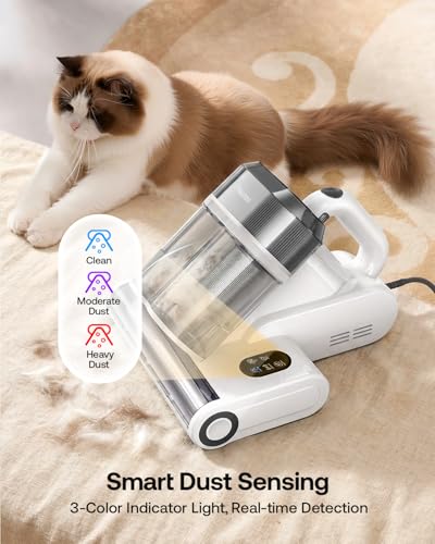 Image of Trucozie Mattress Vacuum Cleaner with 275nm UV-C Light & 149℉ Heat, 16Kpa Powerful Suction Bed Vacuum for Pet Hair & Dander, Smart Dust Sensor, Anion & Aromatherapy, Corded for Bed, Sofa, Couch, White
