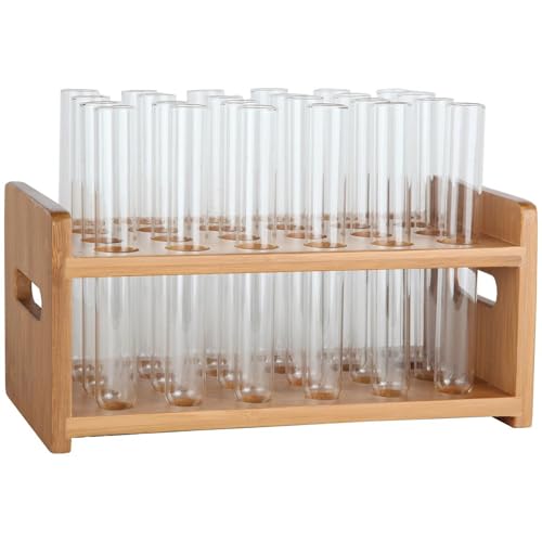 Lily's Home Bamboo Test Tube Vial Shot Glasses Holder Rack, Great as Pen Stand, Made from Bamboo with Built-In Handle, Rack Only, Glass Tubes NOT Included, 24 Tube Capacity (7/8" (22mm') Holes)