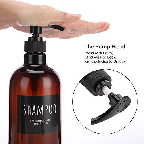Image of Empty Plastic Bottles with Labels, Segbeauty 33.8oz Large Brown Shampoo Conditioner Reusable Dispenser, 2 Packs of 1000ml Refillable Shower Lotion Pump Press Bottles for Bathroom Hand Soap Body Wash