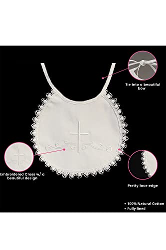 Pink Princess White Baptism Bib Boy, Christening Cotton Baby Baptism Bibs with Embroidered Cross, Baptismal Gifts2